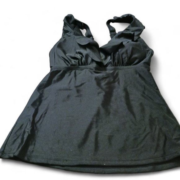 NWT  DKNY Two Piece Black Ruffled Neck Tankini, Swimsuit, Bathing Suit  … - Picture 3 of 15